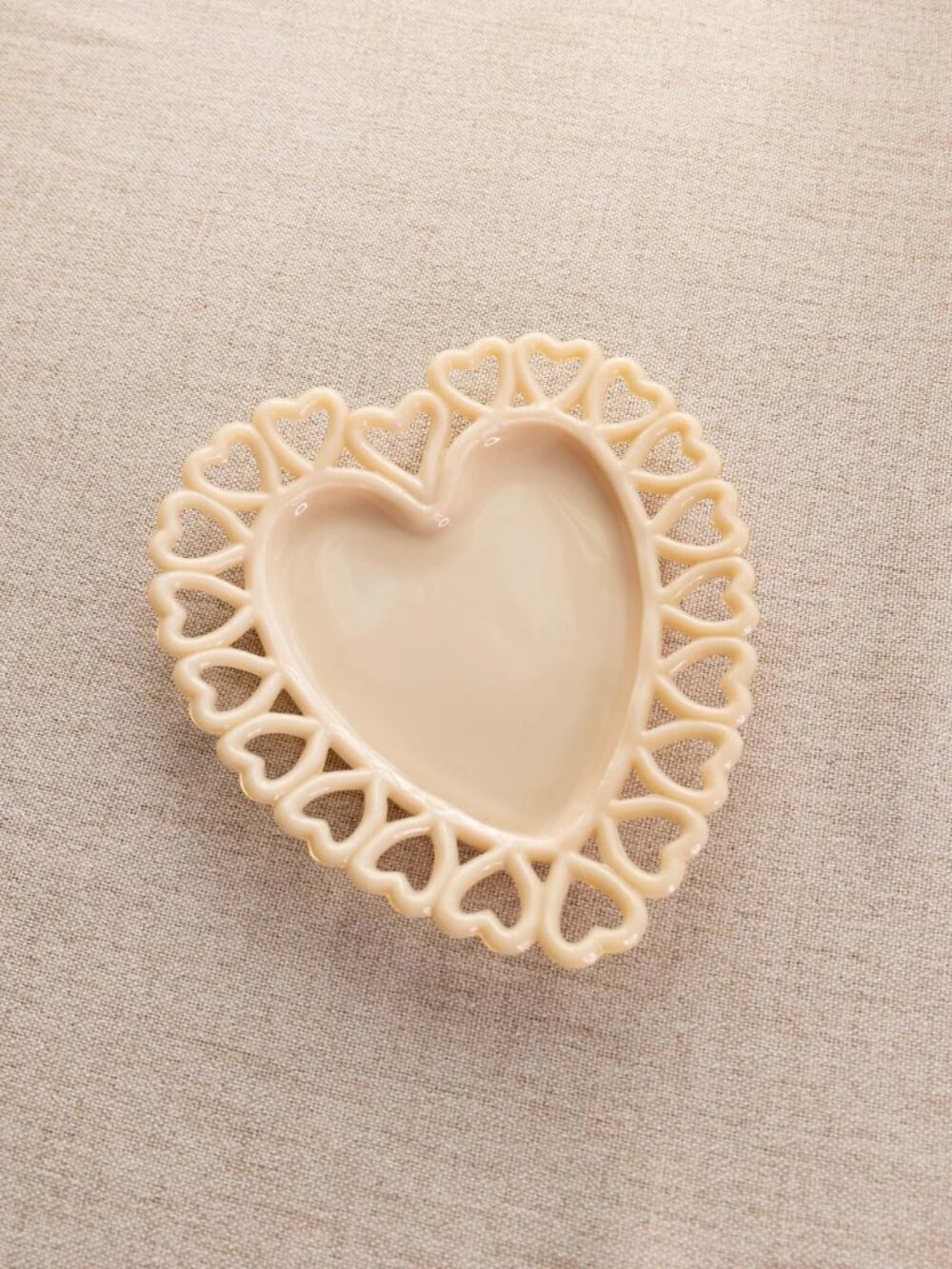 Vintage Westmoreland Almond Milk Glass Heart Lattice Edge Plate